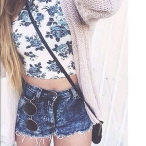 2/$40 ✨ Navy Floral Print Cut-out Crop Top Sz XS